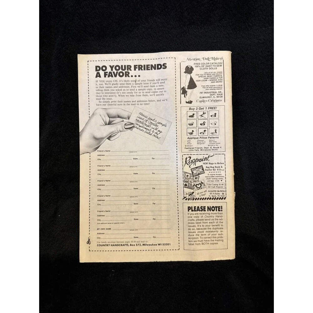 Vintage 1986 Country Handcrafts Bazaar Pattern Craft Magazine Full Size Patterns